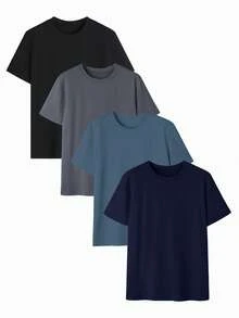 4pcs/Set Men's Solid Color Casual Streetwear Sports Crew Neck Short Sleeve T-Shirts - Multicolor - View 6