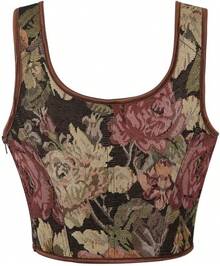 Womens Vintage 1920s Renaissance Lace Trim Corset Bustier, Retro Fashion - Bunga Coklat - View 2