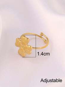 1 pieza Anillo abierto de trébol de cuatro hojas de acero inoxidable para mujeres, joyería impermeable con baño de oro de 18K y flor ajustable