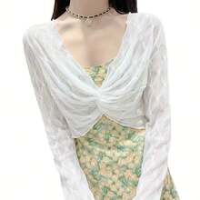 Women's Summer Short Mesh Shawl Wrap Top Luxury Blouses Ultra Light Lace Shawls For Women - Black Floral Design, Open Front, Tie Back Detail, Perfect For Summer Outfits, Versatile Cardigans Perfect For Dresses And Tops, Elegant Cover Up - 白色 - 查看 3