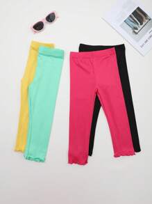 4 pares de mallas ajustadas con borde con volantes de unicolor suaves y amigables con la piel para bebés/niñas pequeñas, mallas de estiramiento de moda para niñas para usar en capas