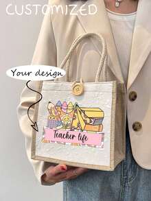 Custom Teacher Tote Bag With Personalized Name,Stylish Shoulder Bag For Educators,Beach Bag,Teacher's Day Gift,Foldable & Lightweight Bags Ladies,Portable,Multifunction,Versatile,Large Capacity,Lightweight,Functional,Practical,All-Purpose,Colorful,Cute,Adorable,Kawaii - Multicolor - View 7