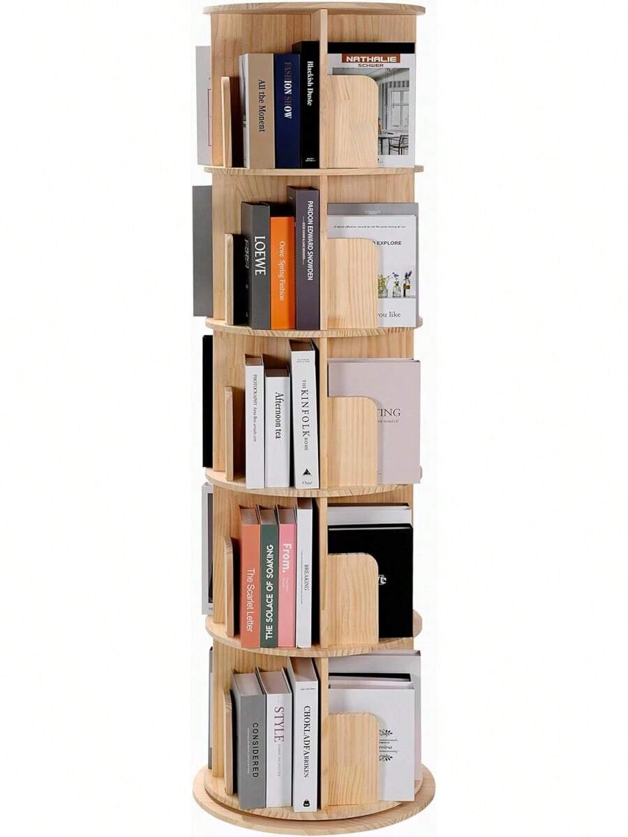 Rotating Bookshelf, 360 Display Corner Bookshelf For Small Space, 5 Tier Floor Standing Bookcase Storage Rack, Wood Narrow Organizer For Bedroom, Living Room, Study Room, Kids&Adults Solid - 5層 - 查看 1