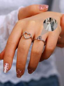 Personalized Photo Projection Ring, Custom Photo Commitment Ring, Adjustable Heart Shaped Jewelry Gift For Wedding, Valentine's Day, Christmas - Silver - View 8