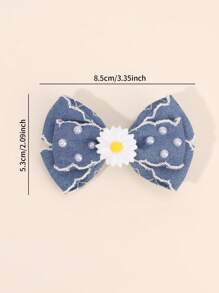2 piezas Pasadores para el cabello de niña de color azul denim con decoración de margaritas y perlas, accesorios de cabello lindos y elegantes para volver al colegio/días de primavera/uso diario