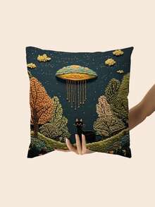 1 件复古风格 18 英寸 X 18 英寸抱枕套 - 刺绣图案，小猫树，柔软毛绒沙发装饰，适用于家庭、卧室、客厅、办公室，可机洗涤纶，拉链开合，装饰枕套采用复古刺绣设计，涤纶纤维填充 - 彩色 - 查看 5