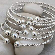 5件/10件复古波西米亚风手镯，10毫米银珠手链，波西米亚风叠戴手链，手工银质手镯，女士日常派对首饰礼品 - silvery2 - 查看 11
