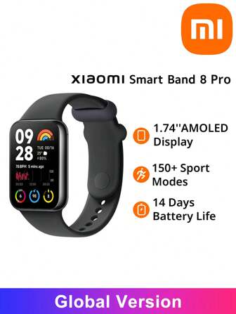 Reloj inteligente Xiaomi Band 8 Pro, versión global con monitoreo de frecuencia cardíaca y saturación de oxígeno todo el día, talla grande de 150 modos deportivos, pantalla AMOLED de 1.74", GNSS independiente, resistencia al agua 5ATM, compatible con Android 8.0 o iOS 12.0 y superior, regalo de Navidad para niños y padres