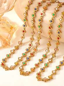 1set MiDuoDuo European & American Style Colorful Zirconia & Chain Link Design Stainless Steel Jewelry Set, Fashion - Dopamine Necklace Set - View 9