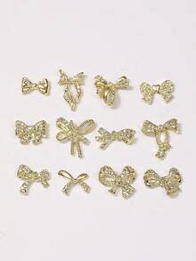 1 盒 60 件金属蝴蝶结指甲饰物、合金指甲蝴蝶结 3D 金色蝴蝶结指甲饰物、奢华闪亮蝴蝶结指甲饰物、美甲配件、美甲指甲 DIY 饰物、美甲用品、指甲、美甲宝石 - 金色 - 查看 5