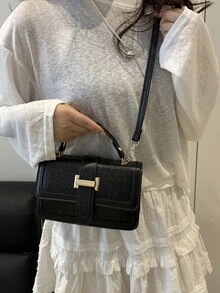 Bolso de hombro cuadrado pequeño de unicolor, bolso cruzado de estilo elegante para mujer, nueva moda Otoño/Invierno 2026 - Negro - Ver 6