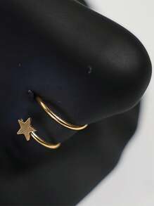 Inel de nas dublu, cerc pentru piercing simplu, oțel inoxidabil, spirală răsucită, 20G, 8/10mm, piercing nas, cerc pentru femei, inel de nas în formă de stea