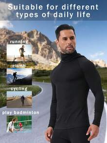 Sudadera deportiva de secado rápido para hombre (paquete de 3) con cubrebocas. Tejido de poliéster transpirable y altamente elástico para gimnasio, running y ropa informal en azul marino, negro y azul oscuro. - Multicolor - Ver 6