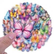 62Pcs Colorful Butterfly Stickers Pack, Aesthetic Stickers For Suitcase, Journal, Scrapbook, Water Bottle, Laptop, Computer, Skateboard, Notebook,PET Transparent Sticker