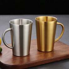 Thickened 304 Stainless Steel Water Cup, Double-Layer Anti-Scald, Coffee Cup, Beverage Cup, Tea Cup, Milk Cup, Easy To Clean, Durable, Shatter-Resistant, With Handle For Easy Grip, Suitable For Home, Office, Restaurant, Beverage Shop, Picnic Use - 1 - View 5
