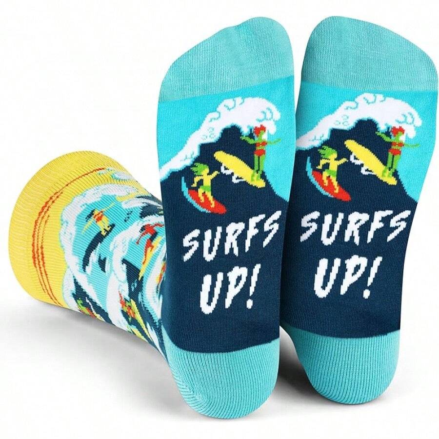 Calcetines Divertidos Lavley Para Hombres - Regalos Novedosos Para Fanáticos del Deporte, Golf, Pickleball, Levantamiento de Pesas, Carreras y Más - ¡A surfear! - Ver 1
