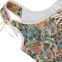 Womens Vintage 1920s Renaissance Lace Trim Corset Bustier, Retro Fashion - 奶油色蝴蝶結 - 查看 5