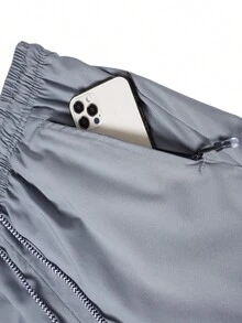 男士宽松户外连体裤，侧拉链口袋，可调节抽绳，户外健身，骑行休闲短裤，情人节礼物 - 淺灰色 - 查看 5