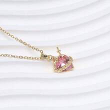 1Pc Immaculate Heart Of Mary Necklace Dainty Pink Heart-Shaped Zirconia Pendant Stainless Steel Chain Necklace Catholic Jewelry Fashion Accessories - Heart Of Mary - View 8