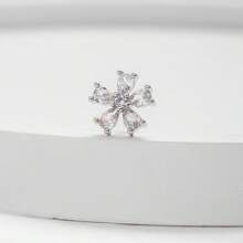 1pc Fashionable Elegant Minimalist Copper & Cubic Zirconia Flower Shaped L-Shaped Nose Stud, Daily Wear, Holiday Party, Birthday Gift For Women