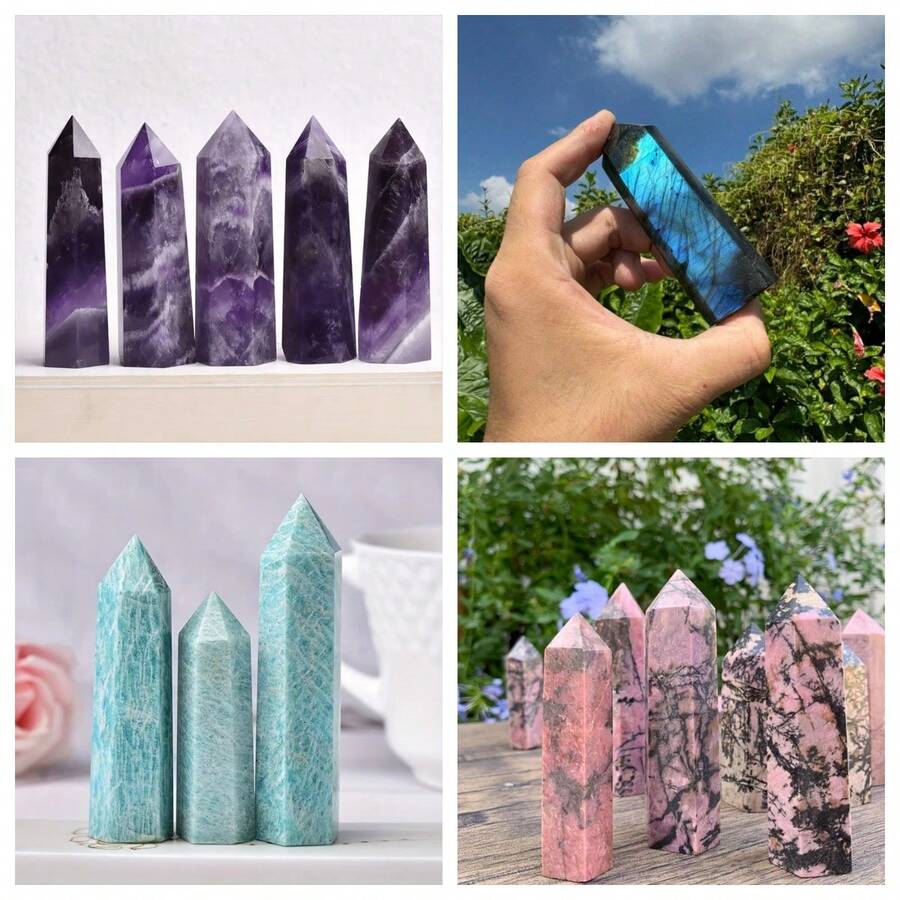 1 件天然拉长石石英水晶方尖碑、水晶棒尖、矿物标本、能量平衡、装饰、形而上学治疗 - 藍色 - 查看 1