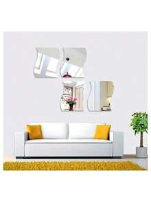 6 Simple Wave Acrylic Mirror Stickers, Size 4.72 Inches * 3.54 Inches For Wall Decoration They Are Self-Adhesive Mirror Stickers, Combined DIY Mirror Wall Stickers 3D Three-Dimensional Home Decoration Creative Self-Adhesive Trays, Suitable For Decorating The Center Of The Table Or Weddings Room Decor Wall Mirror Mirror For Room Bathroom Decor Living Room Decor - Multicolor - View 6