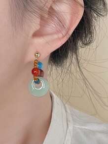 1 Pair Of Handmade Made 925 Silver Summer Bohemian Style Earrings, Made Of Natural Stones, Suitable For Parties, Beaches, And Vacations To Wear