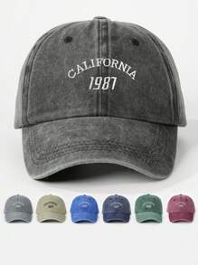 1pc Women's Embroidered "CALIFORNIA 1685 LOS ANGELES" Washed Baseball Cap, Adjustable Outdoor Sun Protection Casual Hat Suitable For Spring, Autumn, Traveling, Beach, Vacation, Y2K Style Cap Halloween