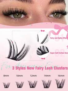 120 piezas de extensiones de pestañas estilo ojo de gato D-Curl esponjosas, racimos de pestañas gruesas de 8-16 mm, extensiones esponjosas naturales, kit de extensiones de pestañas falsas de mink DIY, voluminizador de pestañas, textura de pestañas suave y esponjosa, look de maquillaje dramático y desordenado, adecuado para cosplay, actuaciones, uso en fiestas - D - Ver 5