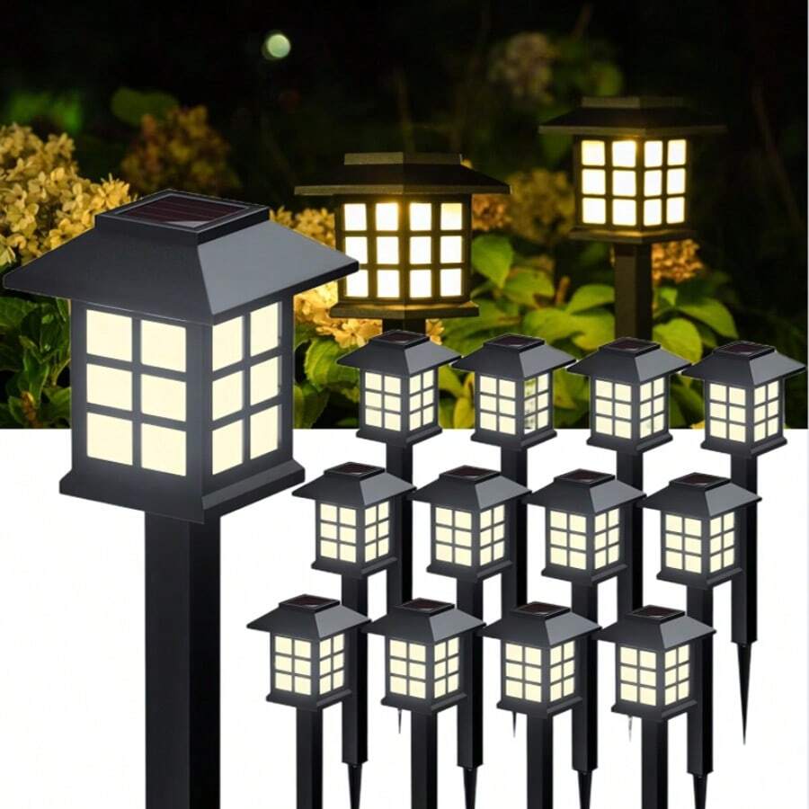 Solar Outdoor Lights, Solar Sidewalk Lights, 12 Sets Of Path 10 Hour Long Lasting LED Landscape Lighting Garden Lights For Sidewalks, Driveways, Yards And Lawns - 12件暖光 - 查看 1