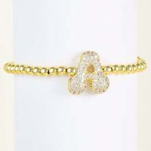 1 件经典时尚 18k 镀金锆石字母串饰手链奢华 A-Z 字母泡泡可调节链条手链女士珠宝礼物