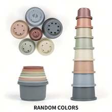 8pcs Stacking Cups Bath Toys Set, Stackable Nested Cups For 1-3 Years Old Toddler, Bathtub & Pool Toys For 6-12 Months Baby, Early Educational Montessori Style Gift, Suitable For 2-4 Years Old, Unisex (Random Color) - Multicolor - View 1