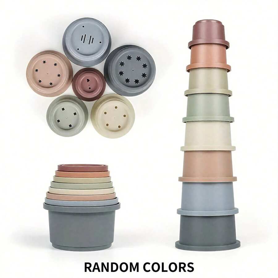 8pcs Stacking Cups Bath Toys Set, Stackable Nested Cups For 1-3 Years Old Toddler, Bathtub & Pool Toys For 6-12 Months Baby, Early Educational Montessori Style Gift, Suitable For 2-4 Years Old, Unisex (Random Color) - Multicolor - View 1