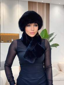 1 件欧美时尚休闲百搭蒙古帽，渔夫帽搭配人造毛皮围巾 - 彩色 - 查看 11