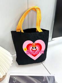 THE POWERPUFF GIRLS Cute Cartoon Policewoman Design Canvas Lunch Bag, Tote Bag With Large Capacity, Suitable For Students, Office Workers