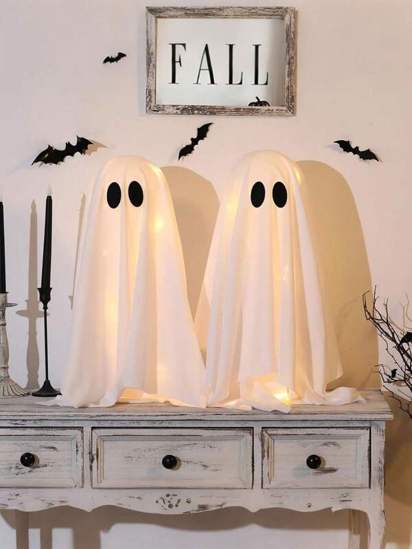 2 stuks Halloween-decoraties: spookachtige spoken met lichtsnoer - enge spoken voor Halloween-decoratie, binnenfeest, thuis, tafel, kamer, keuken en haarddecoratie