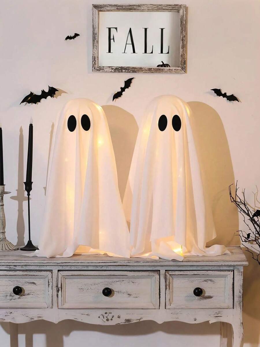 2pcs Halloween Decorations, Scary Ghost With String Lights - Suitable For Halloween Indoor Party, Home Dining Table, Room, Kitchen And Fireplace Decor