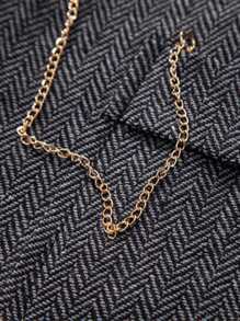 New Men's Herringbone Check Waistcoat, Vintage Turndown Collar Metal Chain Decor Gilet