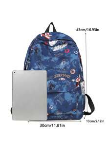 Casual Large Capacity Astronaut & Letter Print Multi-Pocket Functional Backpack, Unisex College Style Student Bookbag, Suitable For School, Study, Shopping, Travel, Back To School Season