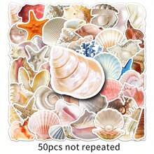 50pcs Shellfish Ocean Style Stickers For Junk Journal Laptop Water Cup Refrigerator Book Luggage Table Helmet Skateboard Guitar Scrapbook DIY Boxes Packing Label Party Sticker - Apricot - View 1