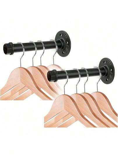 2 Pcs 7.7 Inch Industrial Pipe Clothes Bar - Heavy Duty Rustic Metal Coat Hanger With Screws, Wall-Mounted Garment Holder Rack For Bedroom/Bathroom/Cabinet/Boutique/Clothing Store