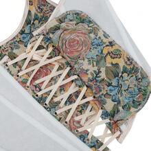 Womens Vintage 1920s Renaissance Lace Trim Corset Bustier, Retro Fashion - 奶油色蝴蝶結 - 查看 7