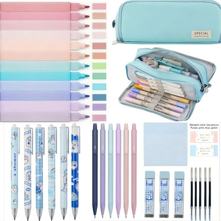 5/36個 かわいい文房具セット、かわいいペンケース、蛍光ペン、黒