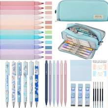 36件套可爱文具套装，包含一个精美铅笔盒、12支彩色荧光笔、6支黑色中性笔、6支0.5mm可爱自动铅笔，学生必备，非常适合大学生活，圣诞礼物佳选。 - 熒光色 - 查看 2