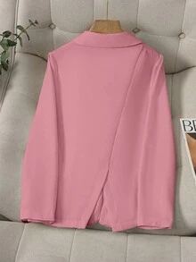 女式纯色缺角领长袖单扣休闲/通勤薄款西装外套，秋季 - 粉色 - 查看 4
