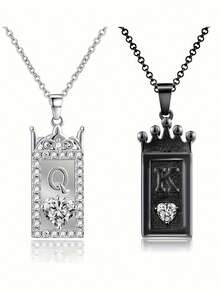 2 Pieces Fashion Couple Necklace King And Queen Pendant Necklace Unique Black And White Q&K Couple Necklace Promise Necklace Confession Necklace Fine Jewelry For Everyday Valentine's Day Wedding Birthday Anniversary Etc - Q&K情侶項鍊 - 查看 8