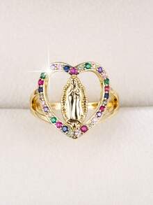 1pc Fashion Virgin Mary Heart Shaped Design Cubic Zirconia Adjustable Ring For Women