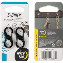 Nite Ize S-Biner MicroLock Stainless Steel - S-Biner With Locking Dual Sided - Keep Keys Secure With Carabiner Holder - Black (2 Pack) - New Colors Assorted - View 7