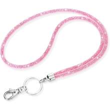 Bling Rhinestone Lanyard For Women | 31.5" Crystal Neck Strap With Metal Clasp Keychain For ID Badge, Student Card & Keys | Cute Back To School & Office Accessory(Black,White,Pink) - 玫瑰紅 - 查看 1