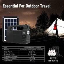 1 pieza Generador solar portátil con batería recargable de 3600mAh, puede conectar el teléfono para reproducir música y proporcionar iluminación, adecuado para uso doméstico, al aire libre, camping y caravanas